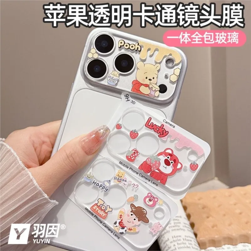 

Winnie Lotso Full Cover Glass Camera Lens Protector for iPhone 15 16 17 Pro Max Cute Cartoon Decorative Scratch Resistant Film