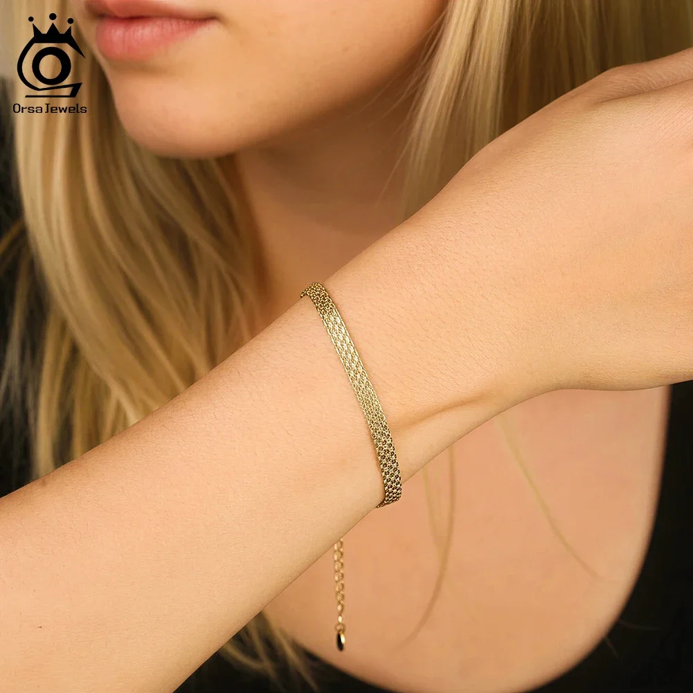 

ORSA JEWELS Personality Genuine 925 Sterling Silver 4mm Chain Bracelets for Women Luxury Fashion Designer Jewelry Gift GAB05