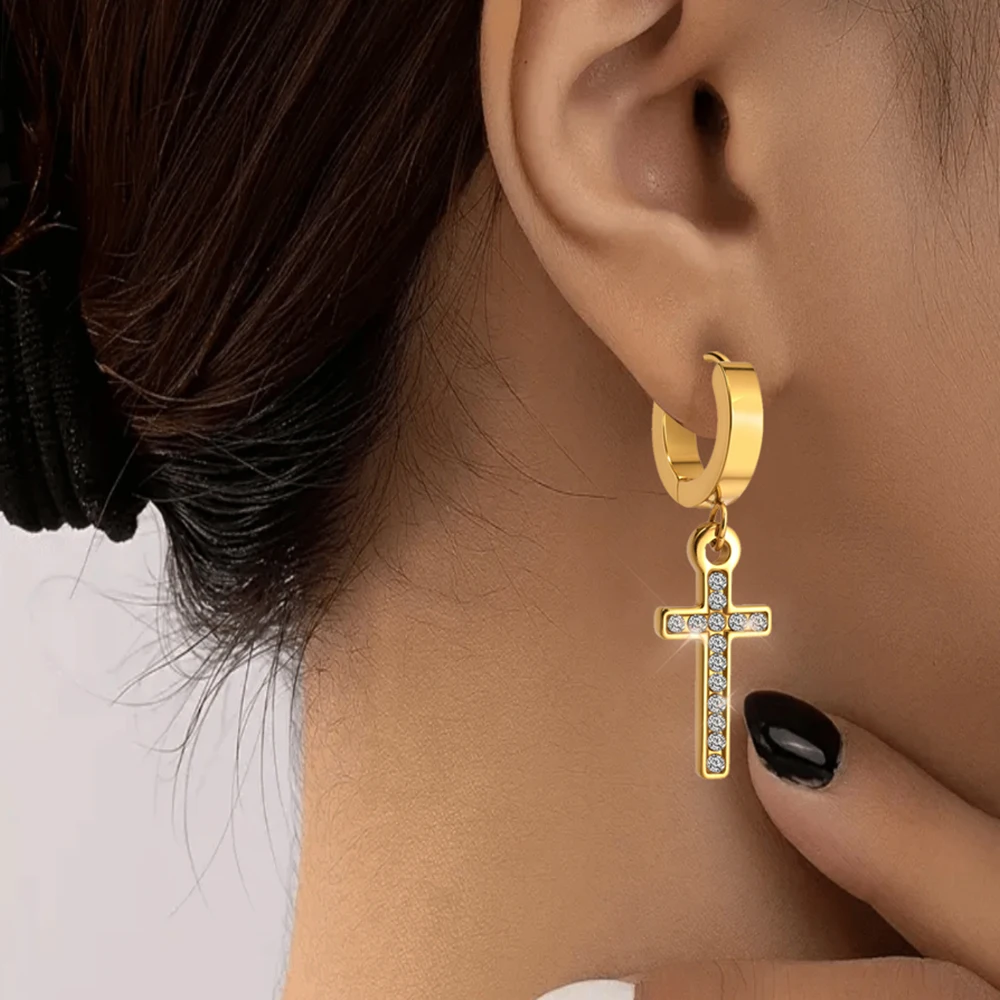 DOTIFI Stainless Steel 2025 New Personalized High-Level Sense Of Earrings Female Diamond Cross Pendant Earrings Jewelry Gifts