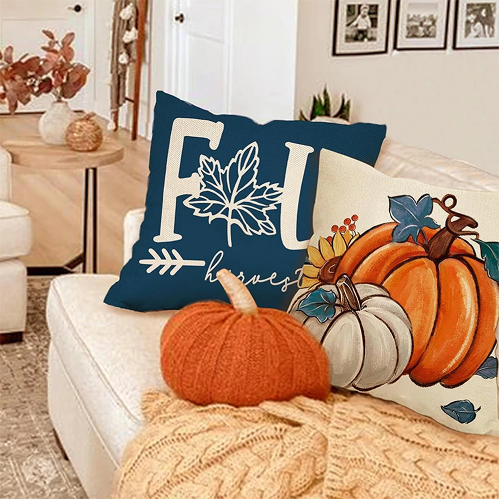 Hello Autumn & Fall Harvest Pumpkin Leaf Printed Cushion Covers Sofa cushion cover, home room decoration Short plush material