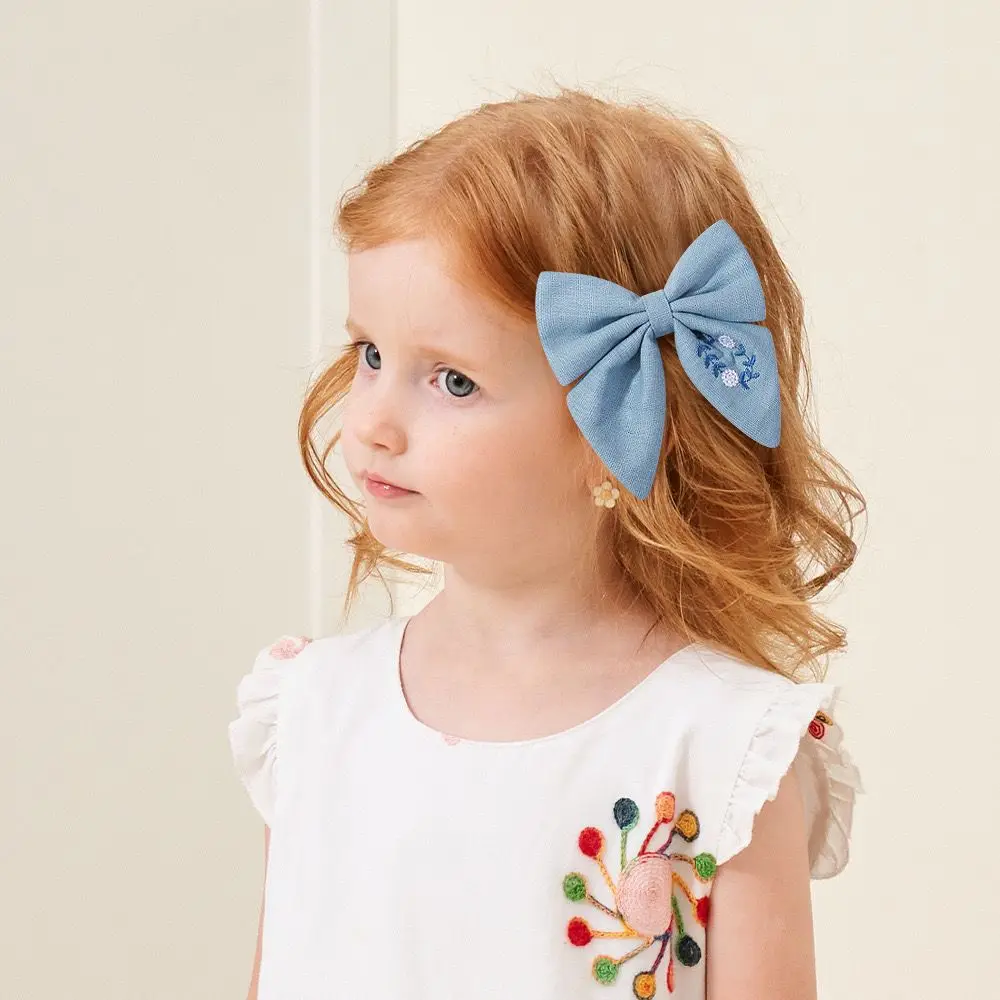 New Embroidered Bows Baby Hair Clips Kids Floral Hairpins Hairgrips Cotton Barrettes Girls Photo Props Hair Accessories Children