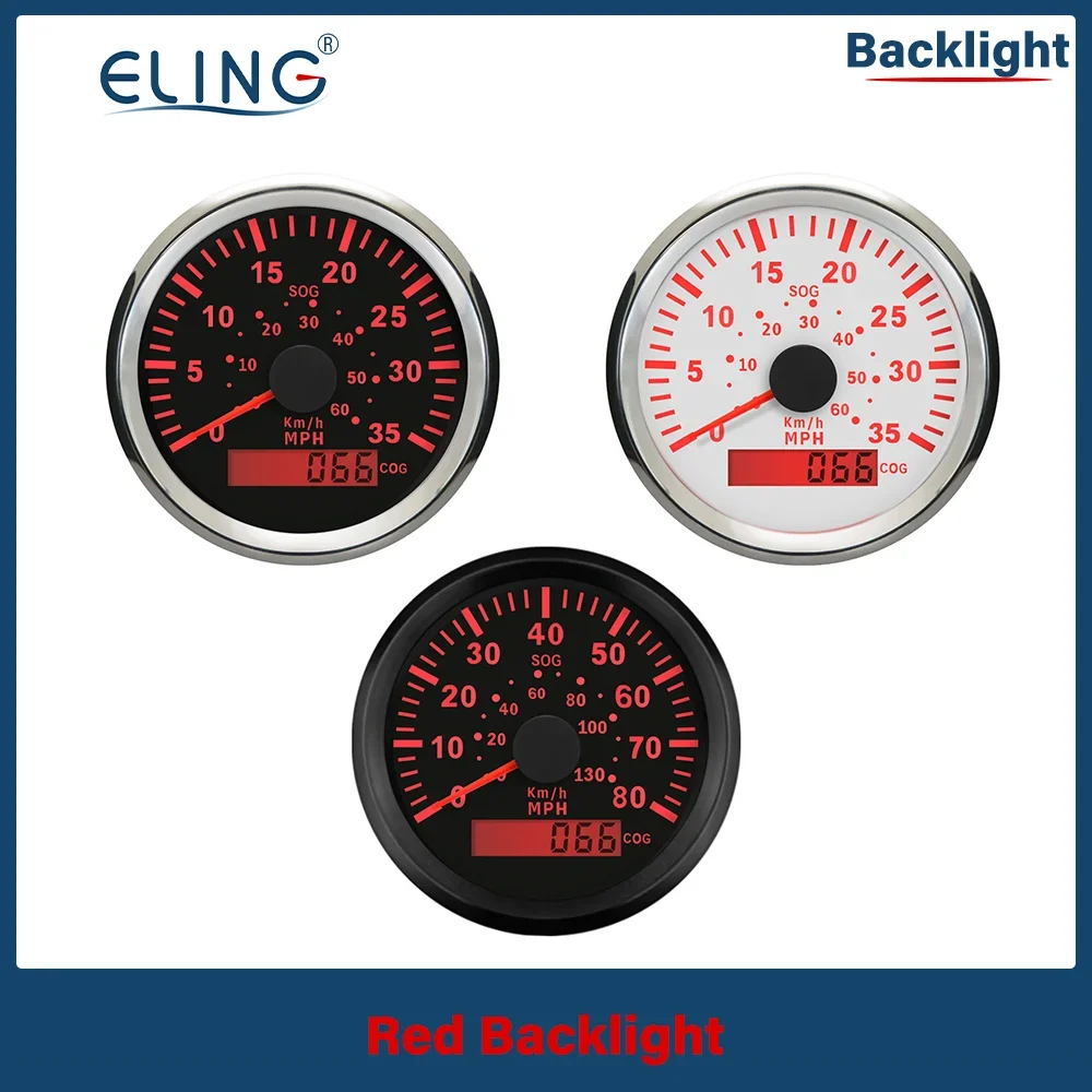 ELING 85mm GPS Speedometer With COG 0-35MPH 0-80MPH 0-60km/h 0-130km/h With Red Backlight 12V/24V for Car Boat Universal