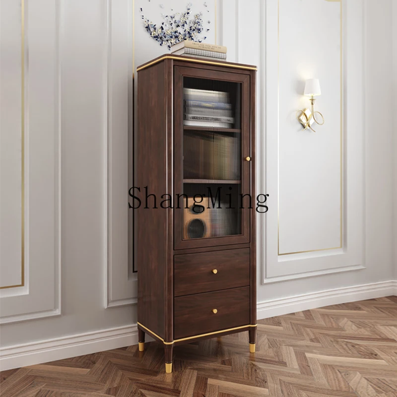 SM Light Luxury Solid Wood Single Door Side Cabinet Storage Dining Room Display Corner Cabinet Wall-Mounted