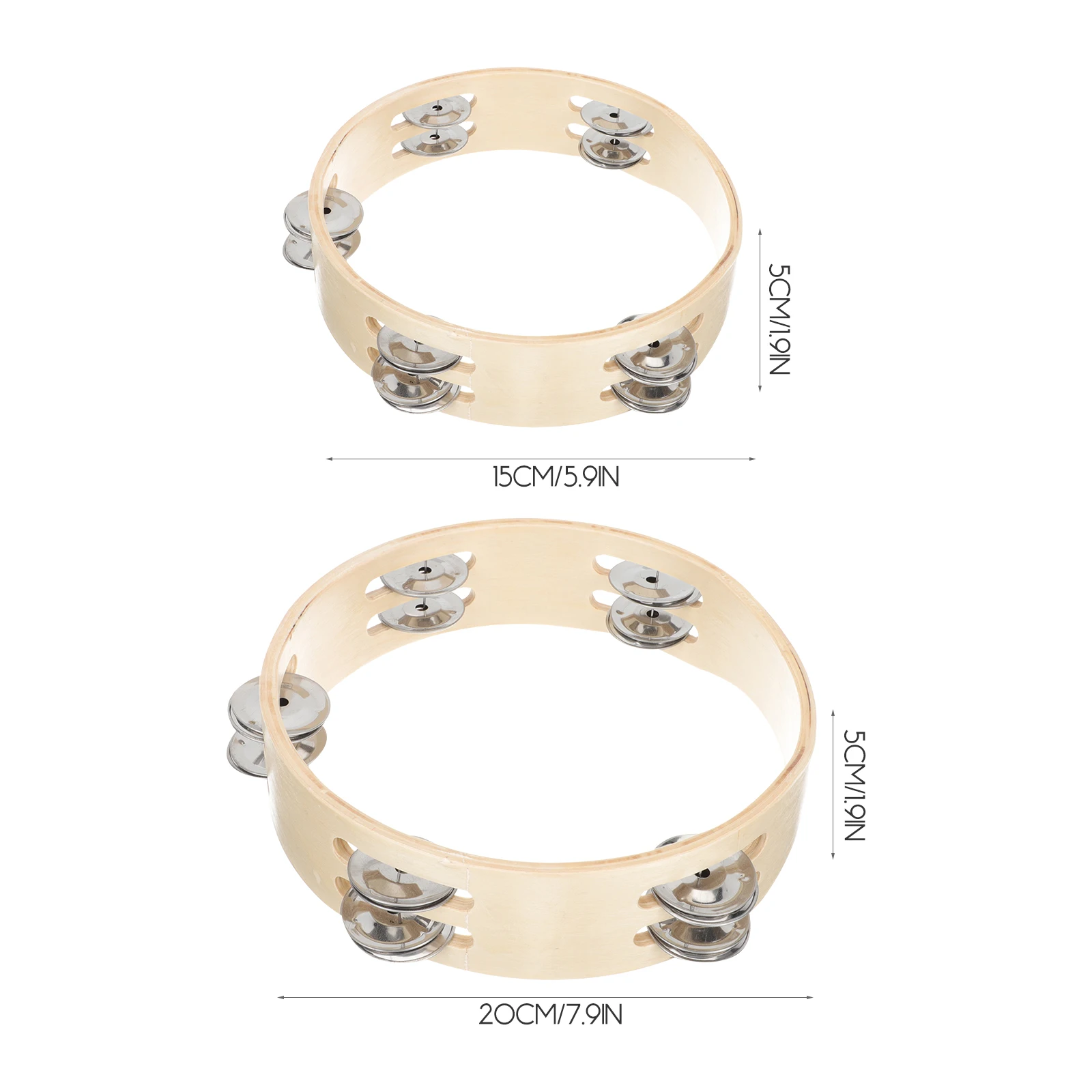 

2 Pcs Handheld Wooden Double-layered Drum Ring Child Stainless Steel Percussion Tambourines