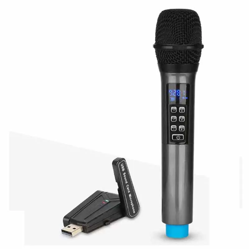 UHF Wireless Microphone Handheld USB Sound Card Wireless Karaoke Live Sound Card Micro Karaoke Mic for Stage Church Party