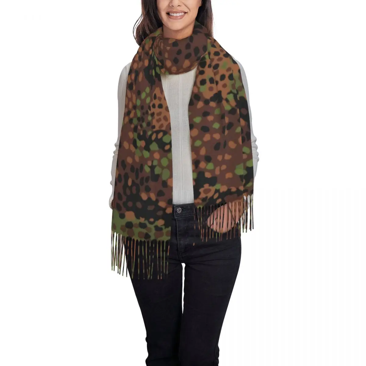 Custom Erbsenmuster Pea Dot German Camo Tassel Scarf Women Soft Morden Camouflage Style Shawls Wraps Lady Winter Fall Scarves