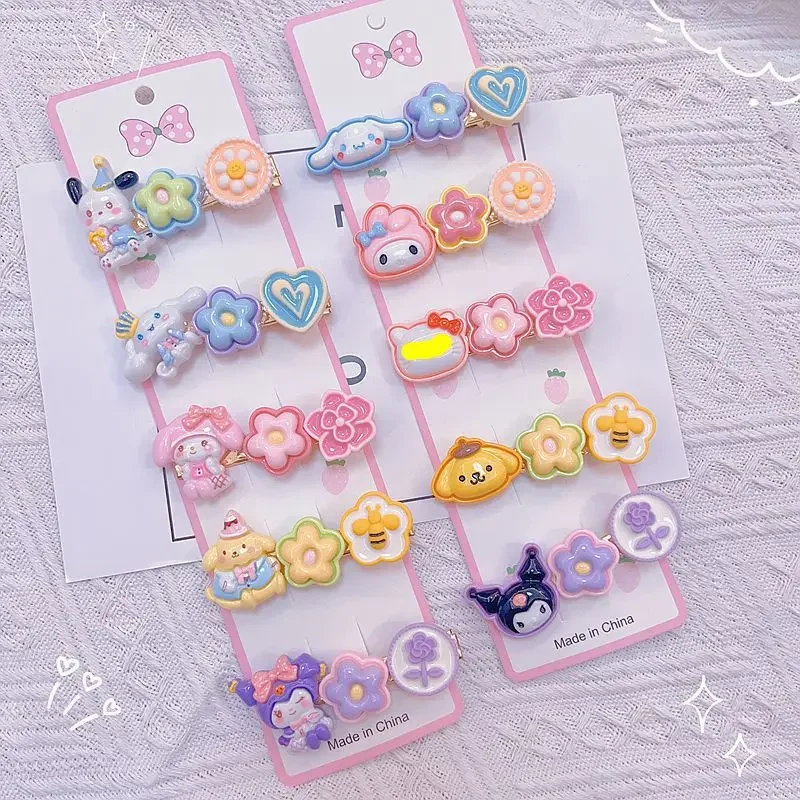 5Pcs Sanrio Cute hair clip set Girl Hair bands Hair Accessories Mymelody Kuromi Cinnamoroll headwear Hairpins