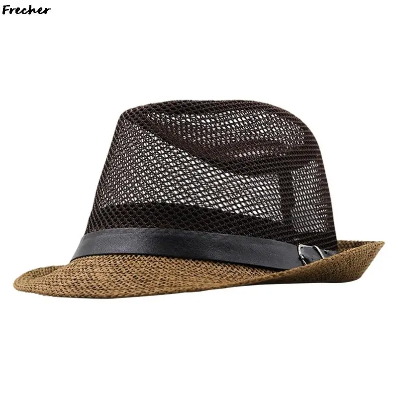 UV Protection Travel Caps Chapeu British Style Gentleman Hats Men Beach Straw Hat Hollow Mesh Summer Holiday Panama Breathable