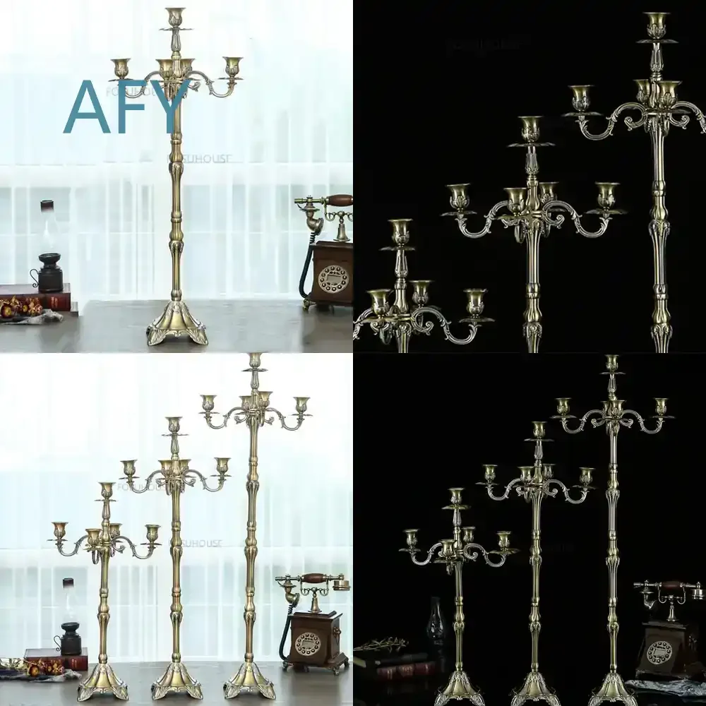 European Alloy Bronze Candle Holder for Restaurant Home Decor Hotel Wedding Romance Upscale Retro Candlestick for Modern
