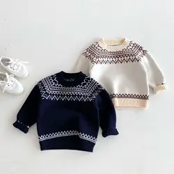 2024 Autumn New Children Long Sleeve Knit Sweater Baby Boys Casual Striped Pullover Toddler Knit Tops Kids Cotton Sweater