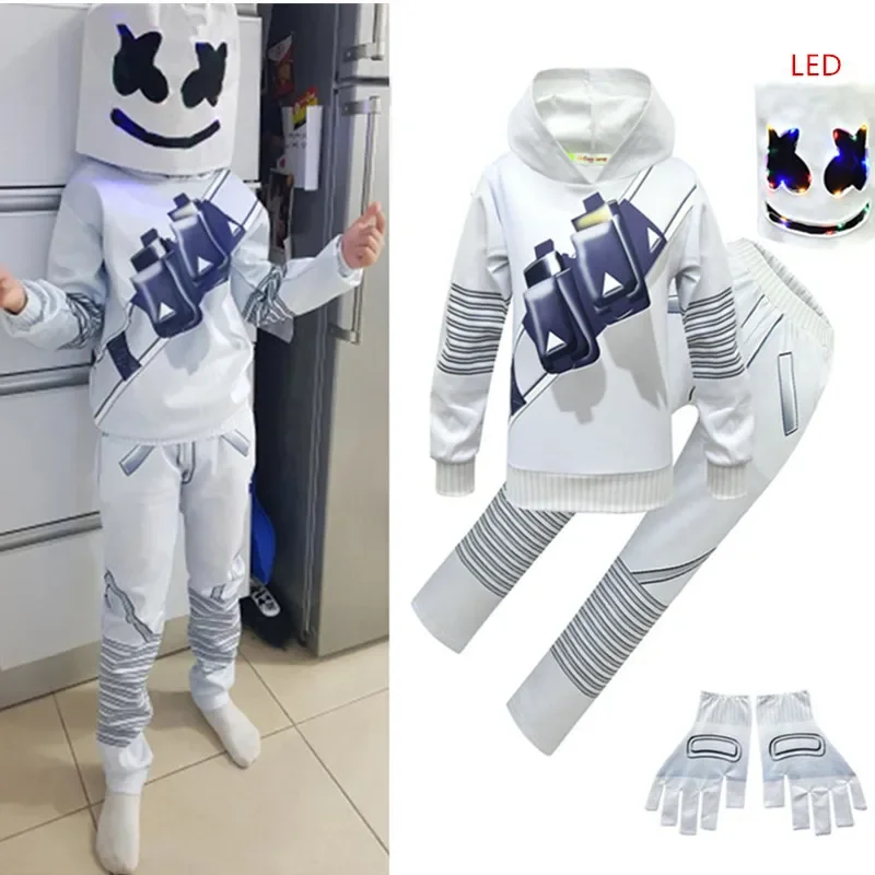 Hundred Face DJ Rock Music Children's Sweatshirt Hooded Suit Smiling Face DJ Cosplay Costumes Boys Halloween Performance Costume