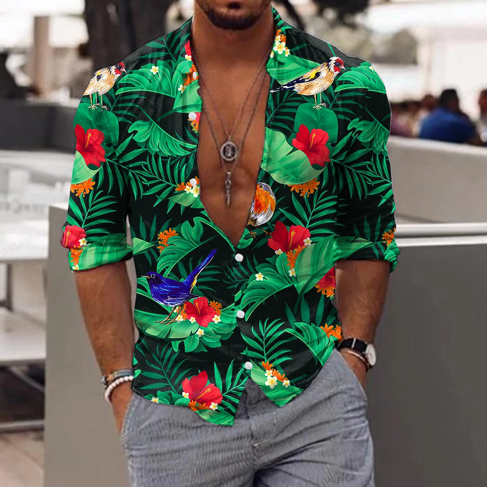 Men\'s Floral Shirt Tropic Leaf 3D Print Shirts Men Fashion Hawaiian Shirt Casual Beach Short Sleeve Blouse Men\'s Lapel Shirt Boy