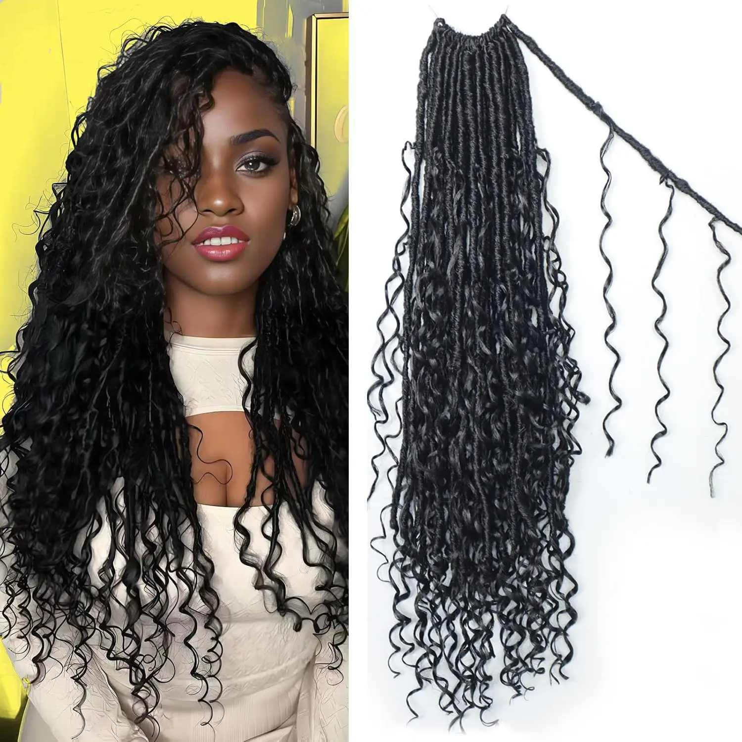 

Boho Faux Locs Crochet Hair 18 Inch Goddess Soft Locs with Curly Ends Pre-looped Long Bohemian River Locs for Black Women