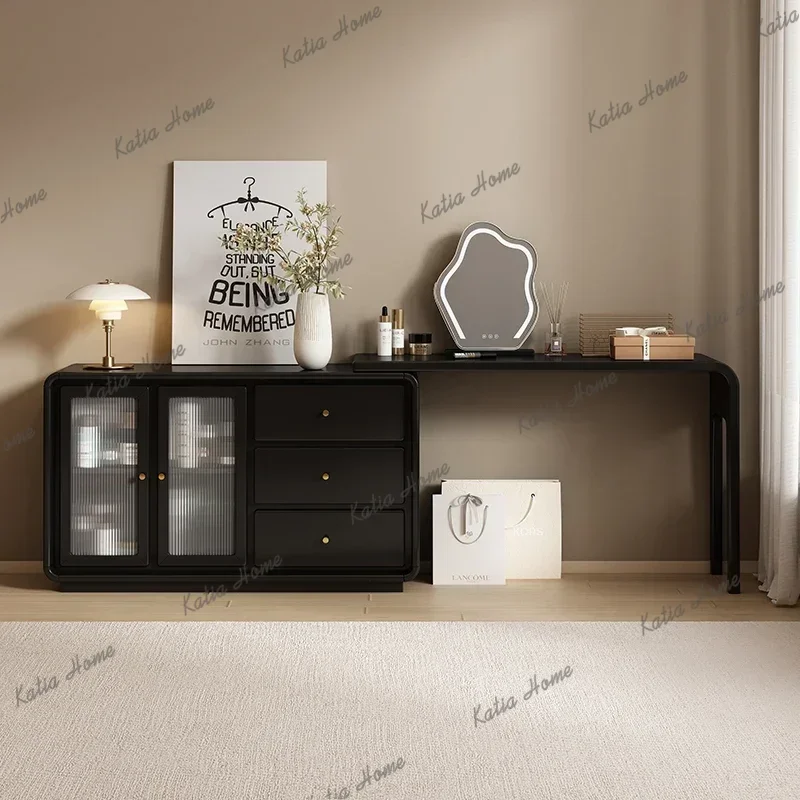 FG White Mirror Wood Vanity Table Storage Lights Folding Nordic Storage Bedroom Dressers Makeup Led Glass Coiffeuse Furniture Ho