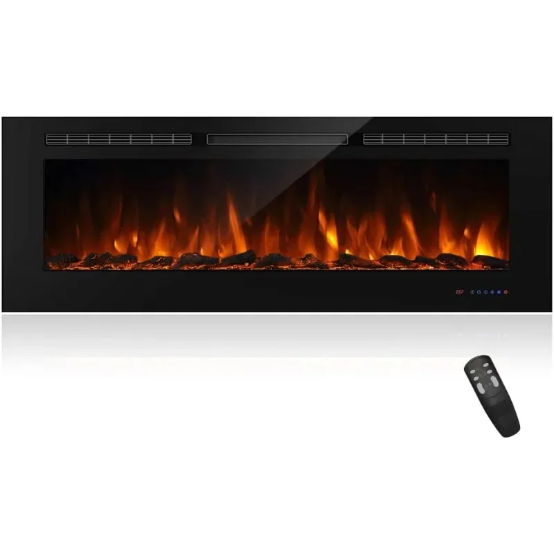 60" Recessed Electric Fireplace Insert, 5 Flame Settings, Log Set or Crystal Options Temperature Control by Touch Panel & Remote