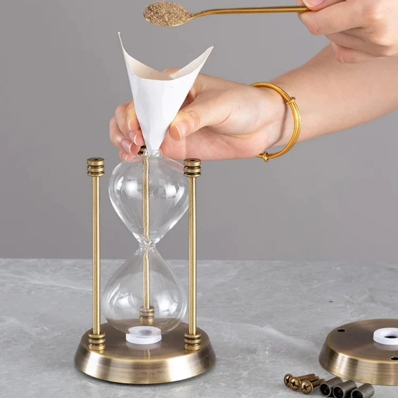 Glass Empty Hourglass Bottle Container Three Pillars Sandglass Metal Sandglass Office Desktop Home Decoration Sand Clock Timer