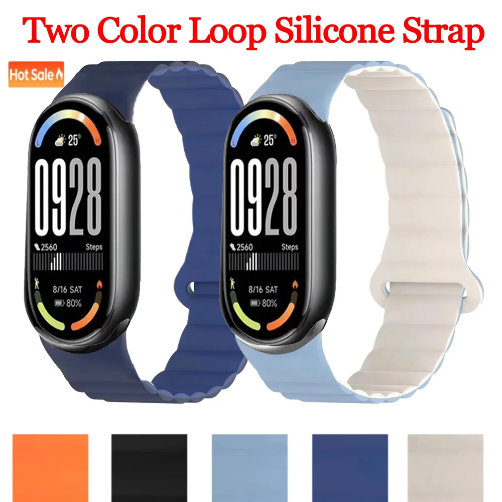 Two Color Loop Silicone Strap For Xiaomi Mi Band 10 9 8 Magnetic Comfortable Bracelet For Xiaomi Mi Band 10/9 Sports Band Correa