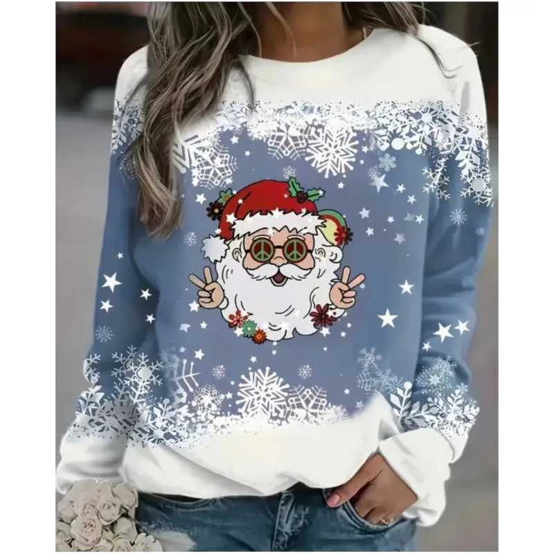 New Spring and Autumn Christmas printed patterns women's hoodie round neck pullover comfortable commuting style hoodie for women