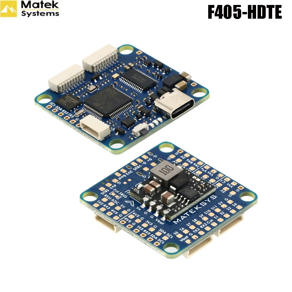 Mateksys F405-HDTE F4 Flight Controller, 9-60V Input, 12 PWM Output, Internal 16M Blackbox, 9-16V Switchable BEC for Fixed-wing
