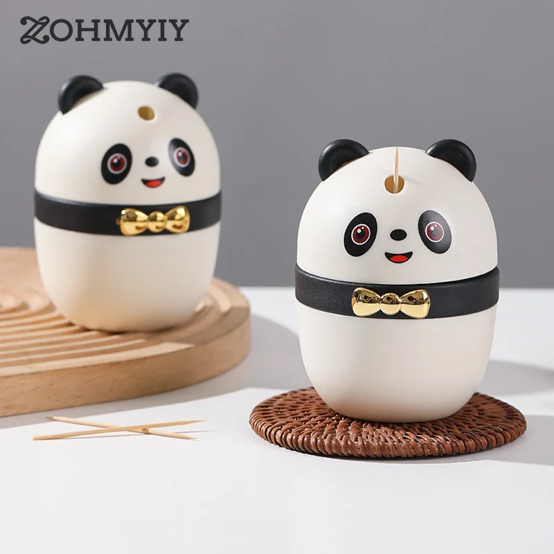 Portable Cartoon Panda Toothpick Storage Box Cotton Swab Storage Household Press Dental Floss Box Desktop Creative