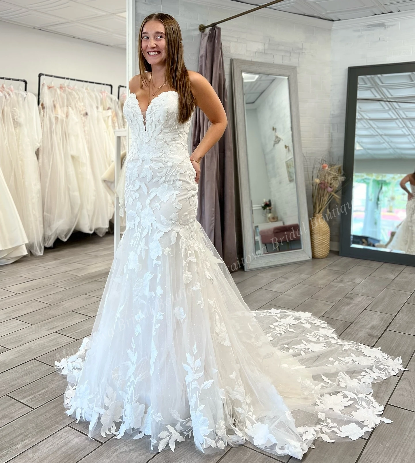 Robe de Mariée en Dentelle Florale, Corsage Désossant, Poignées Transparentes, Manches Amovibles, Patients de Jardin, Cérémonie, Réception, ixde Fiançailles