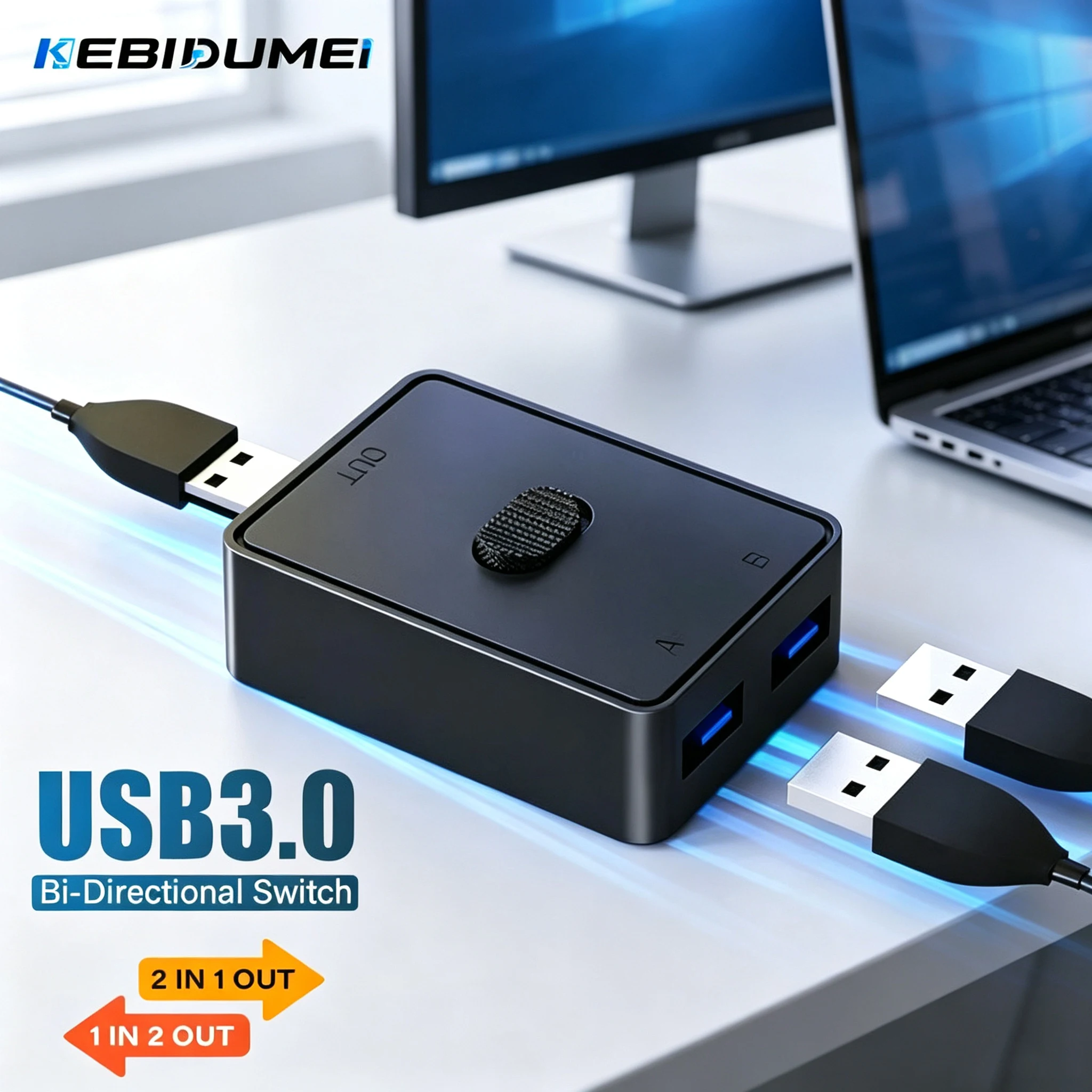 KEBIDUMEI USB3.0 KVM-Switch 1x2/2x1 USB-Hub Bidirektionaler Geteilter Controller-Splitter USB2.0-Extender für PC, Laptop, Maus, Drucker – Detail 1