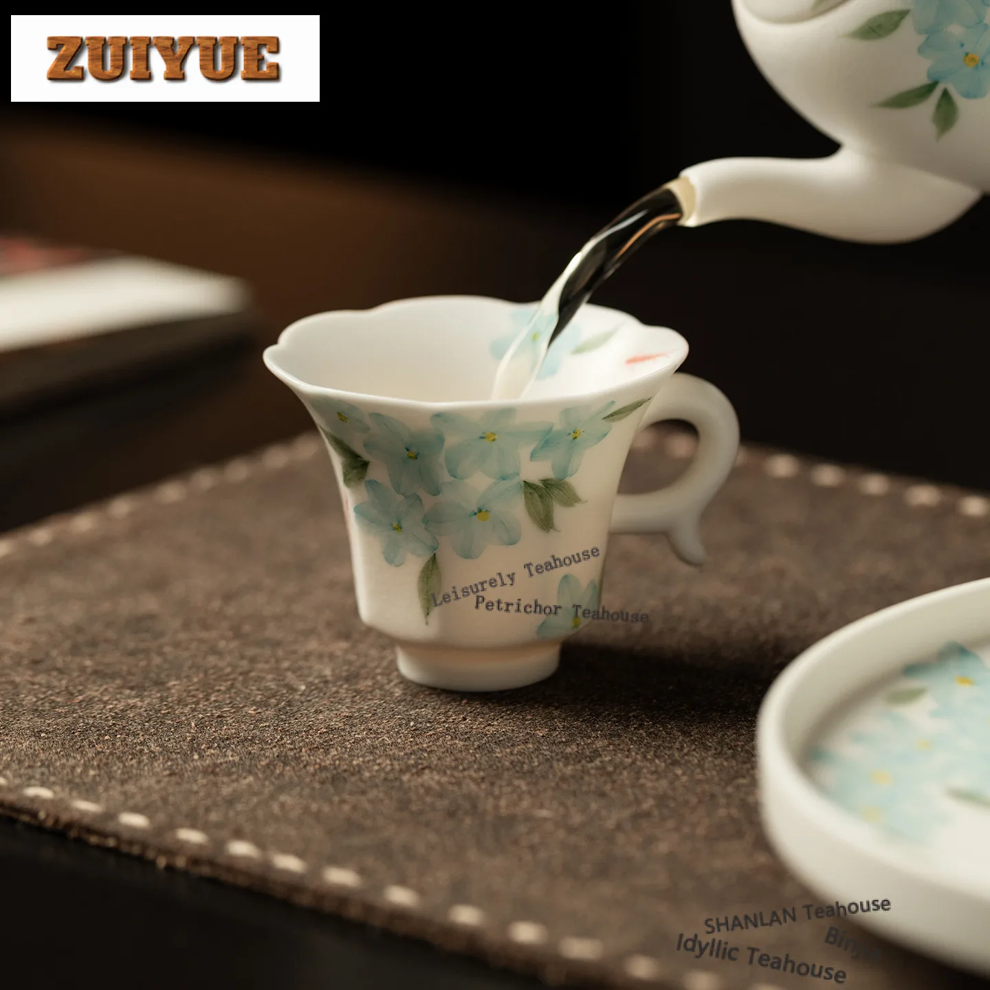 45ml Hand-painted Blue Flower Teacup Aesthetic Tea Bowl Beautiful Tea Cup Tea-tasting Personal Cup Chazhan Master Cups Craft