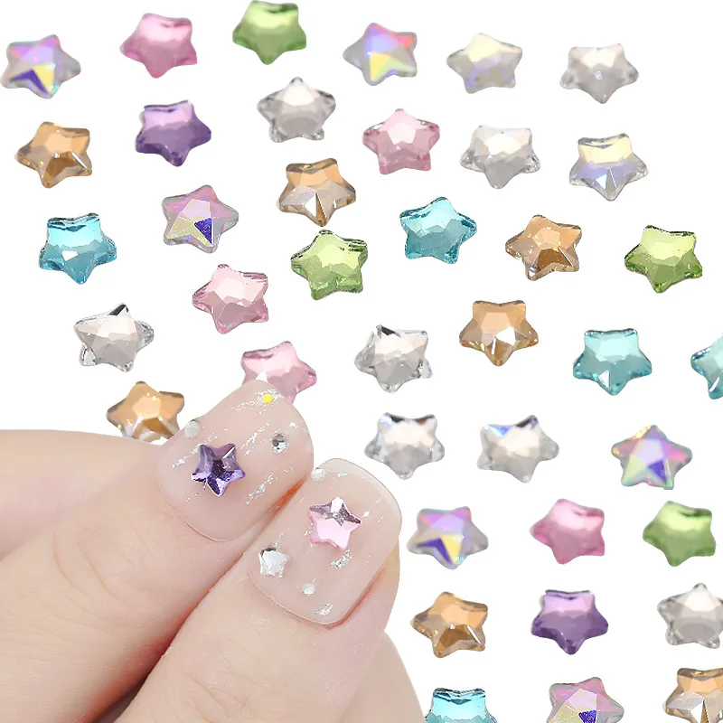 50PCS Super Sparkle Colorful Five-Pointed Stars Flatback Diamonds Nail Art Rhinestones Gem Manicure Flatback Charms Accessories