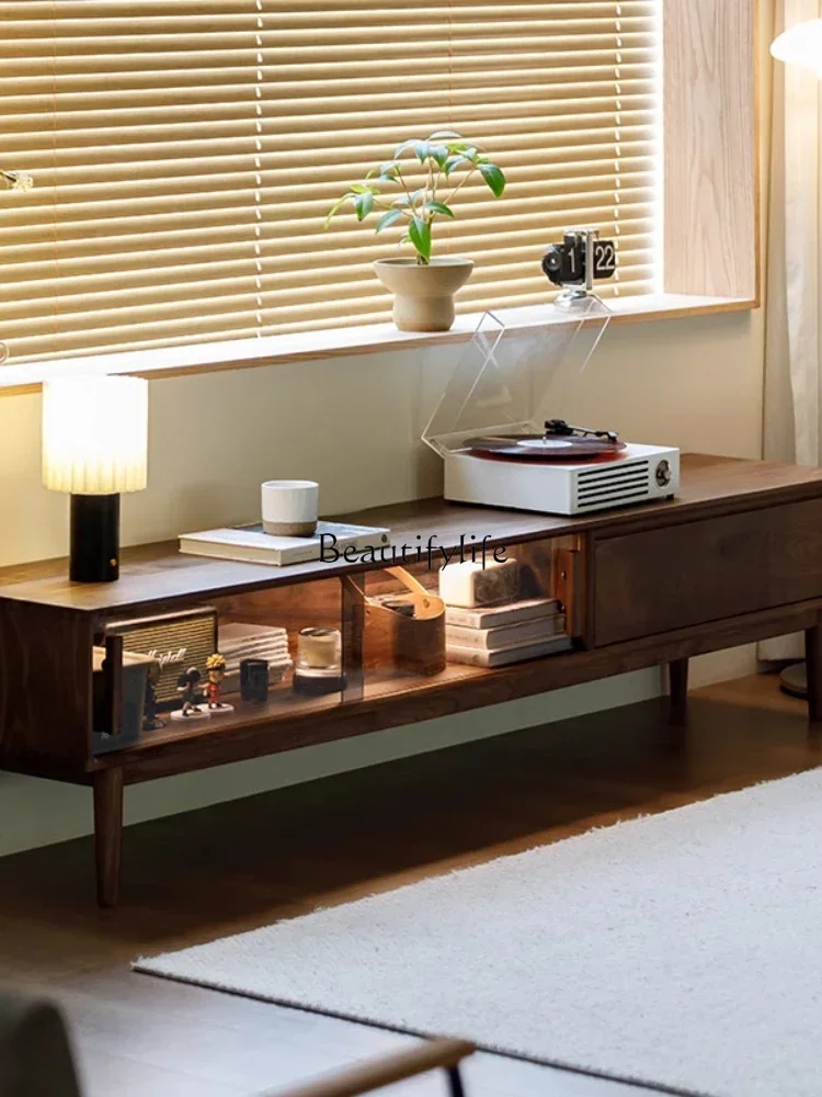 

LJY*black walnut all-solid wood TV cabinet modern simple Japanese style
