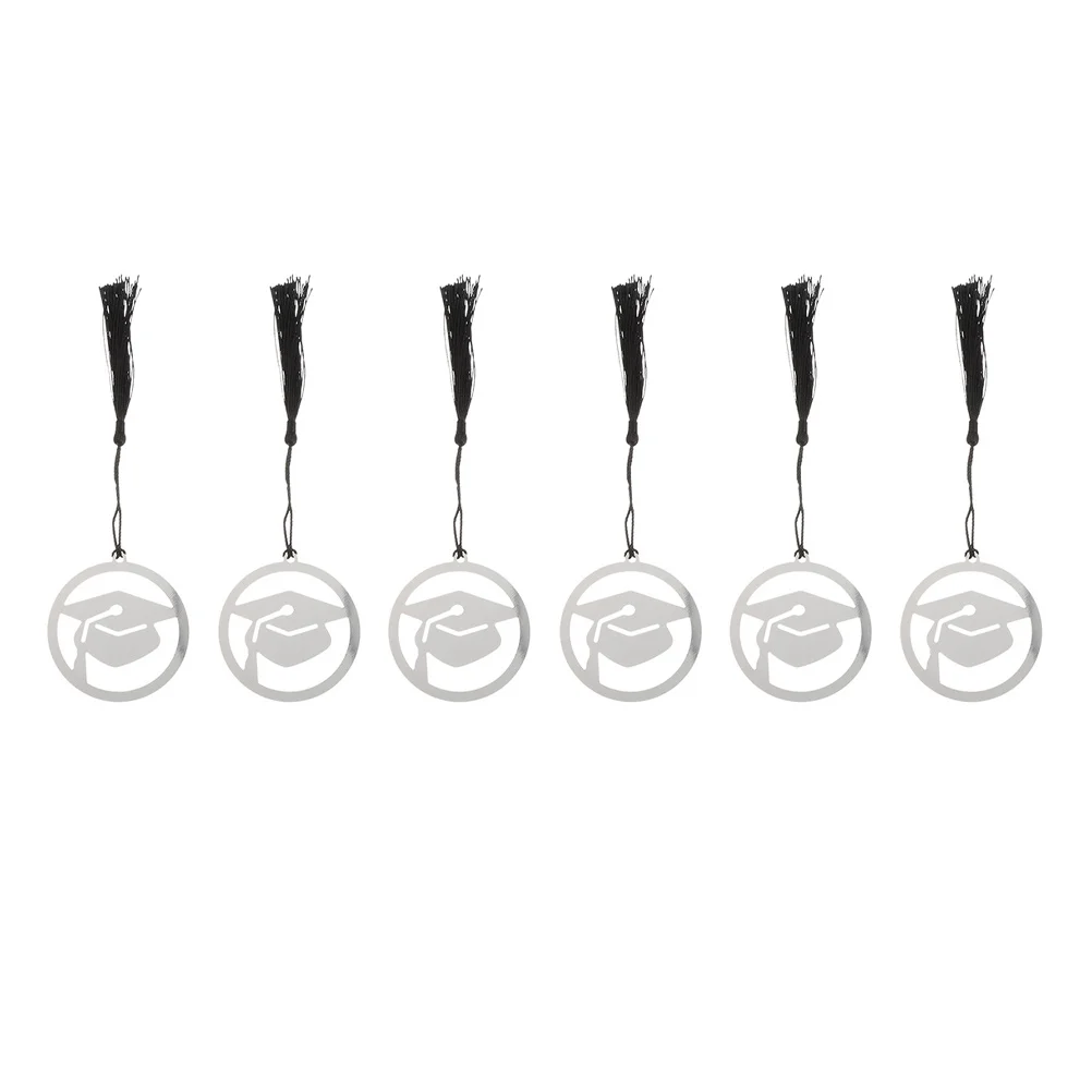 6Pcs Stainless Steel Graduation Bookmarks Tassel Decorative Page-Markers Student Reading Lightweight Book Markers