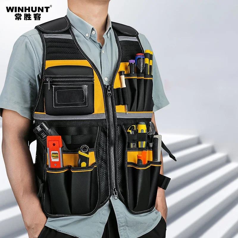 Multifunctional Tool Vest Safety Reflective Zipper Heavy Duty Tool Vest Screwdriver Wrench Electrician Woodworking Tools Bag