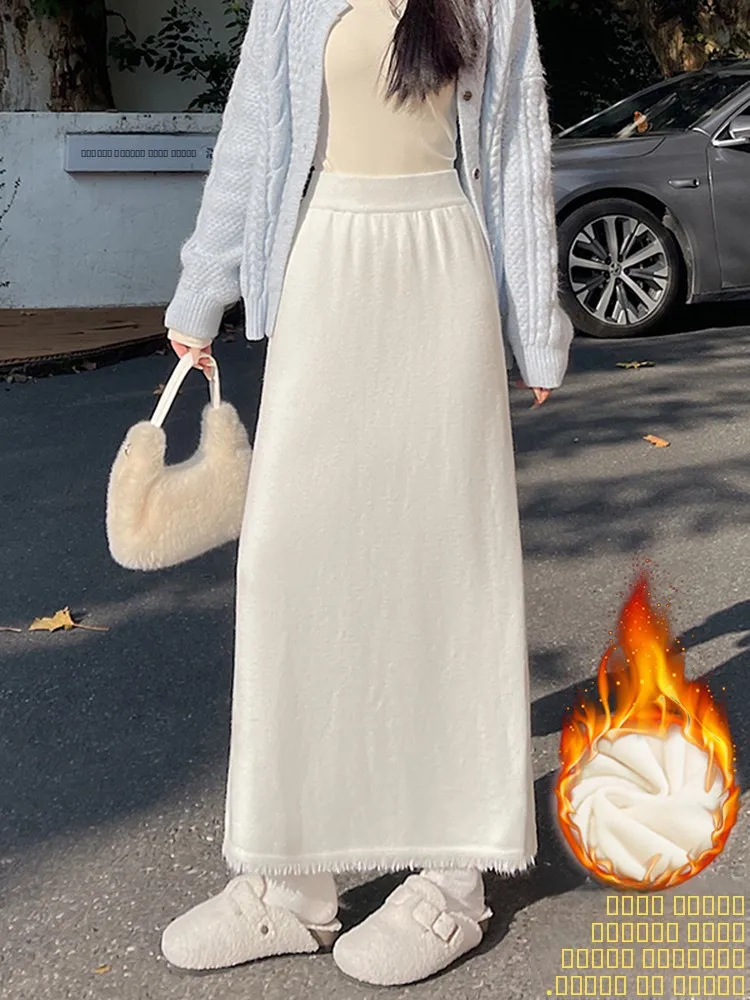 

Трикотажная юбка Thiened Fce с завышенной талией, прямая, А-силуэт, длинная, женская, новая, универсальная, для осени и зимы