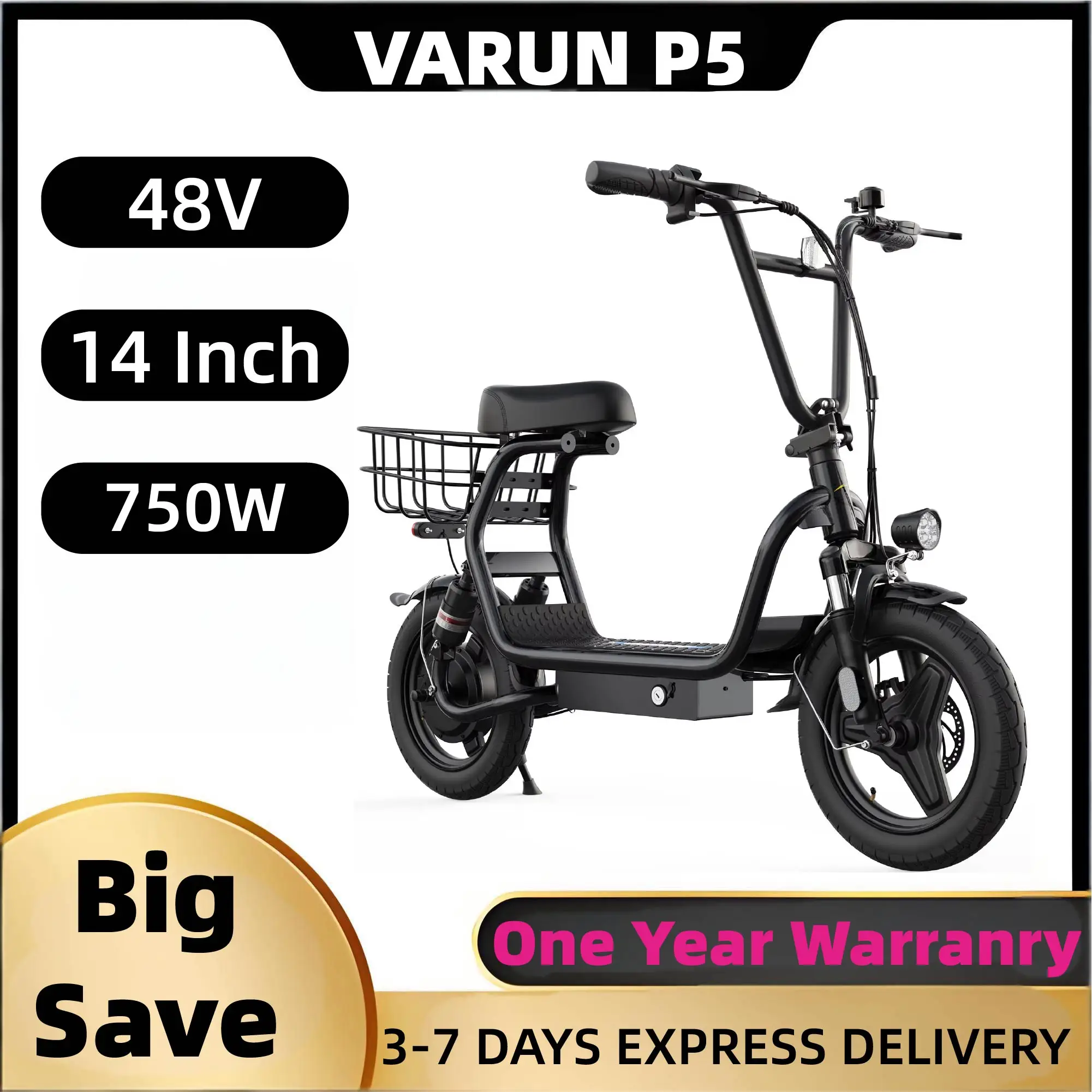 

VARUN P5 Adult Electric Scooter 750W Motor 48V499.2WH Battery City Escooter 14 Inch Tire Foldable E-Scooter