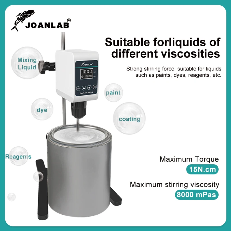 Joanlab agitador de laboratório misturador de alta potência laboratório elétrico display digital agitador suspenso 5/10l 1200rpm 110/220v OS-10S
