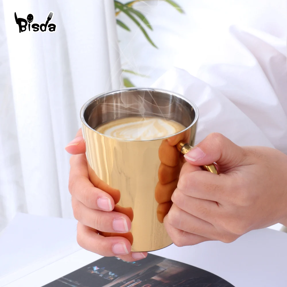 Double Layer Stainless Steel Mug, Gold Coffee, Milk Cups, Cocktail Wine Cup, Metal Drinking Mugs, Bar Drinkware, 1/3 pcs