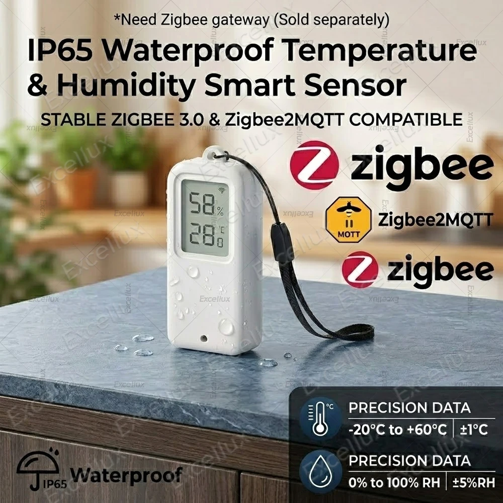 IP65 Waterproof Zigbee Smart Temperature Humidity Sensor Thermo Hygrometer APP Remote Monitor Need Gateway Works With Z2M Tuya