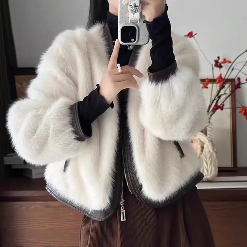 Women Mink Fur Velvet Snow Orchid Loose Jacket Fragrant Short New Fur 2026 Integrated Thick Autumn and Winter Warm Splicing Top