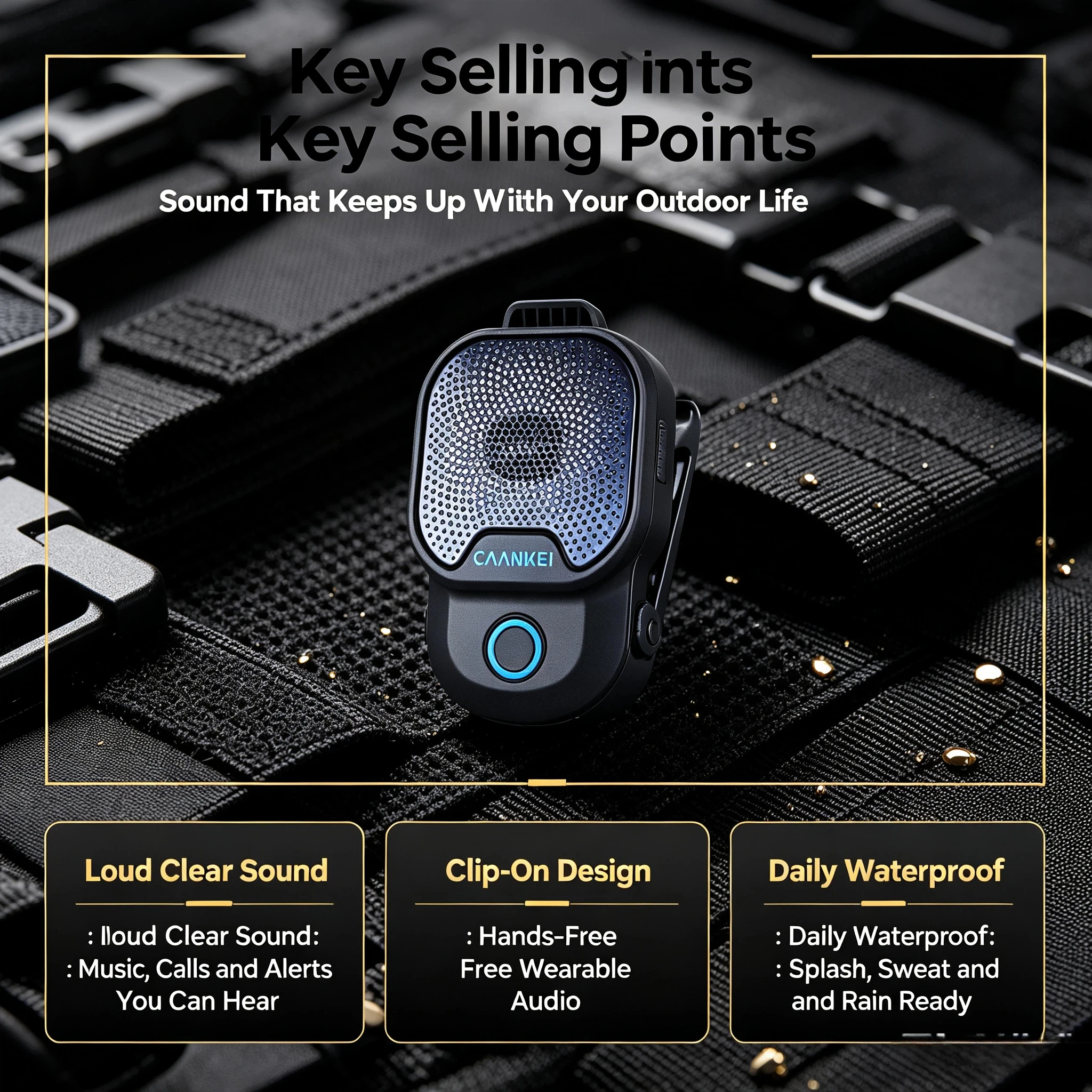 Wearable Clip‑on Bluetooth Speaker IPX6 Waterproof 600mAh Hands‑Free Portable Audio for Sports Cycling Hiking Job Site Work