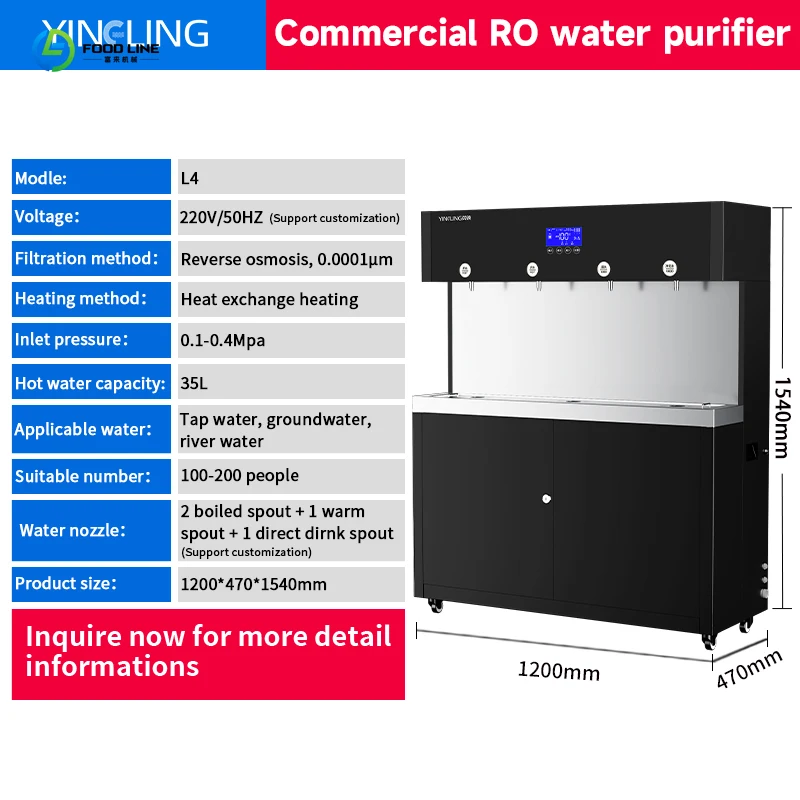 Large Four-Tap Dispenser with Stainless Steel Cover Machine Purifier Water Purification Equipment for Household Use customized