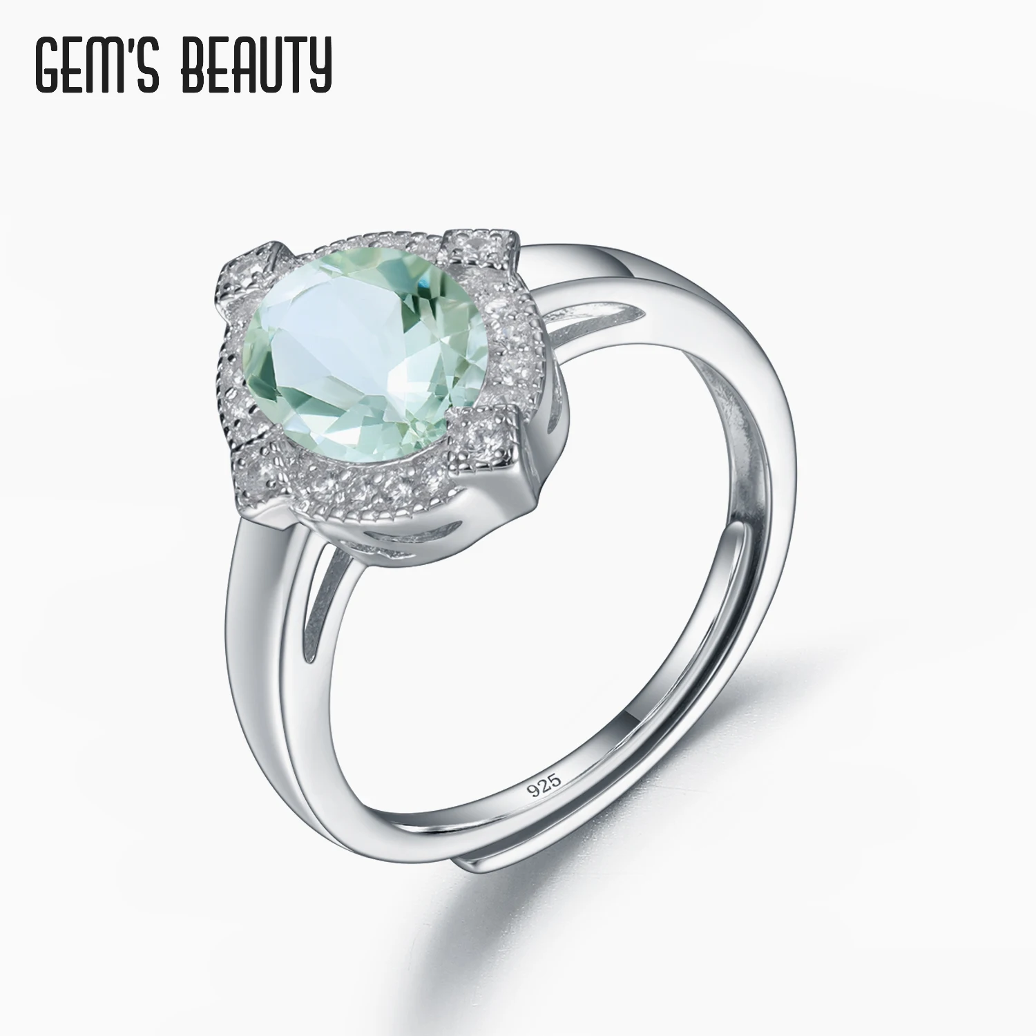 

Gem's Beauty 925 Sterling Silver Enamel Rings Natural Green Amethyst Adjustable Open Rings For Women Fine Jewelry