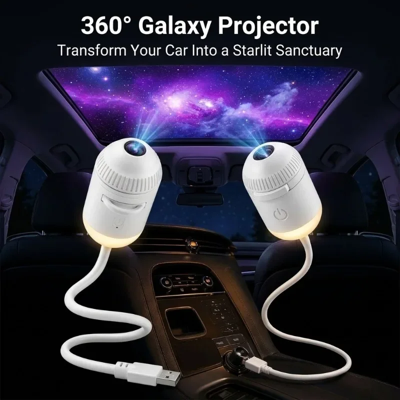 USB Starry Sky Projector Night Light 360° Adjustable Galaxy Atmosphere Lamp for Car Interior Home Bedroom Romantic Nightlight