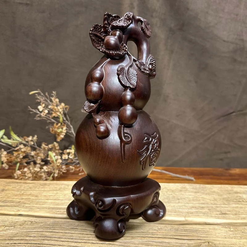 Ebony Solid Carved Fortune Gourd Ornament Red Wood Home Living Room TV Cabinet Office Decoration Craft Gift