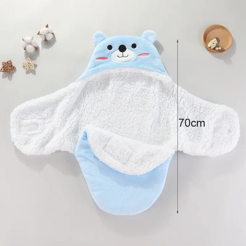 Cute Winter Newborn Blanket Swaddle Wrap Warm Lamb Wool Baby Sleeping Bag Cartoon Hooded New Born Cocoon Baby Blanket Sleepsack