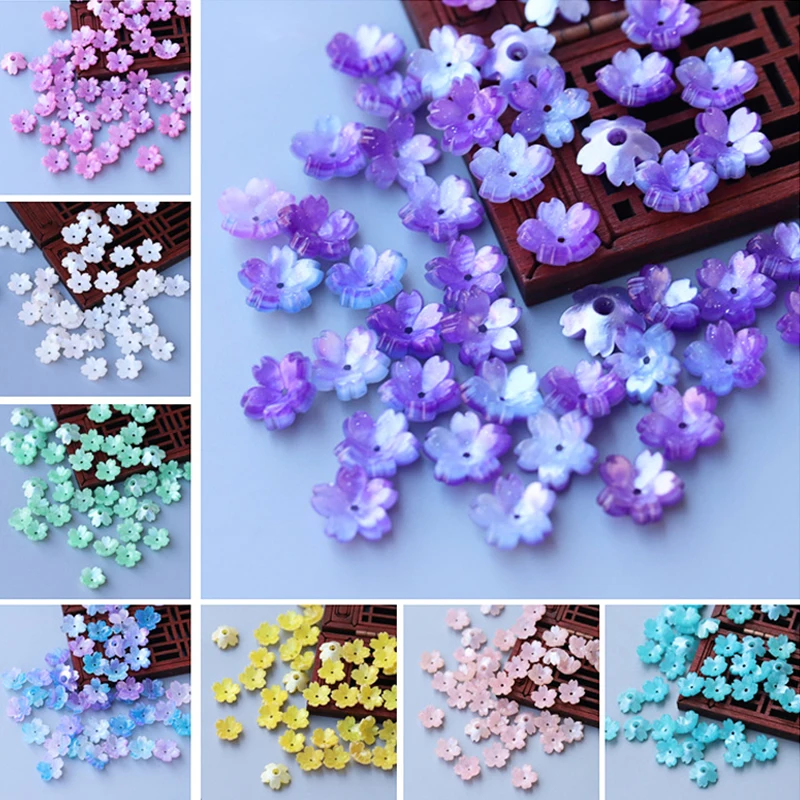 10-50pcs 11mm Resin Flower Petal Beads Caps Cherry Blossoms Charms Pendants Loose Spacer Bead for Jewelry Making Components DIY