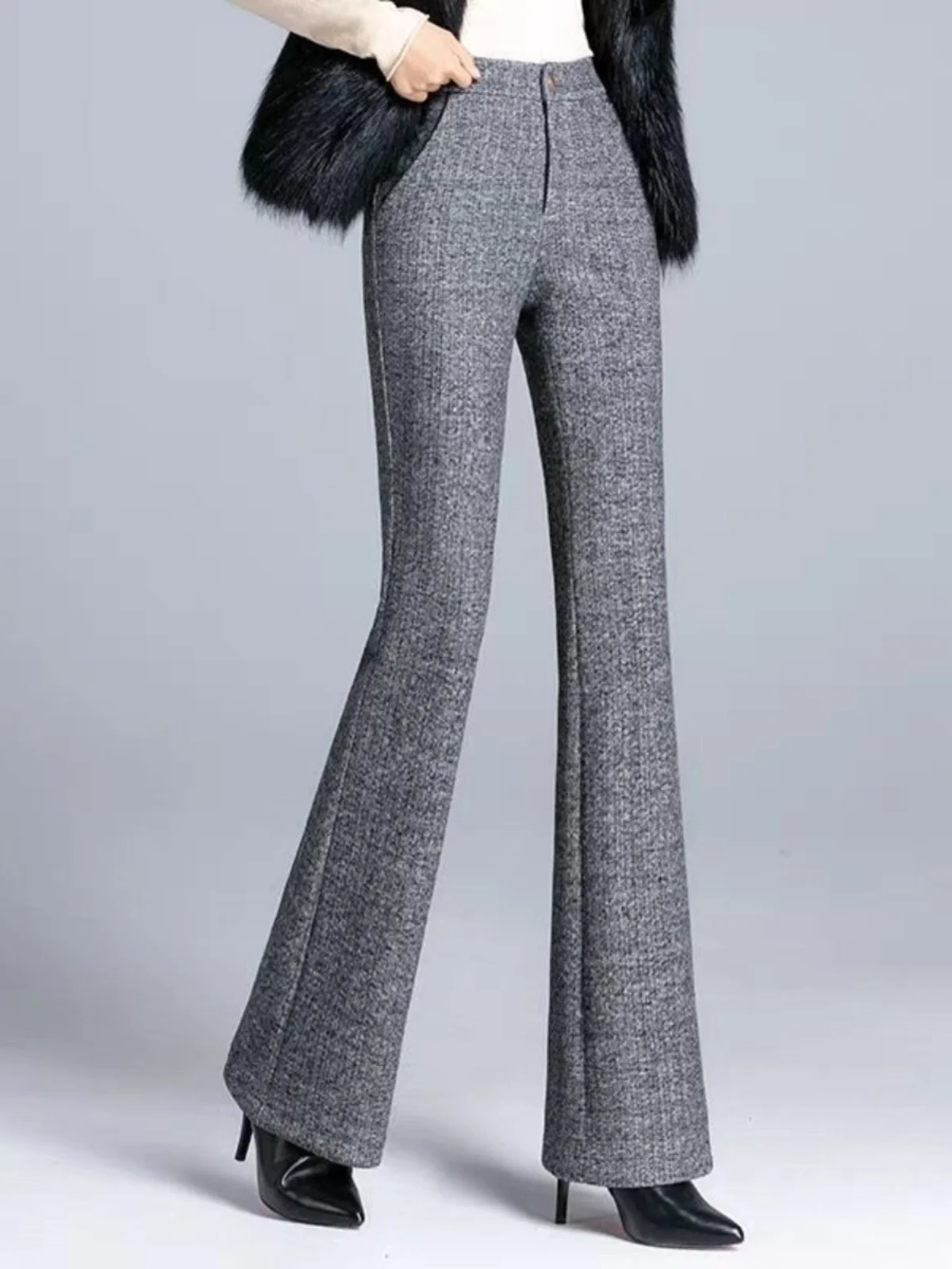 

Шерстяные брюки с высокой талией, женские повседневные модные утягивающие универсальные широкие брюки, осень-зима, Новое поступление