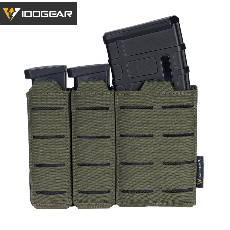 IDOGEAR Tactical Triple Mag Pouch Mag Carrier 9mm 5.56 Molle Pouch Laser Cut MC 3586