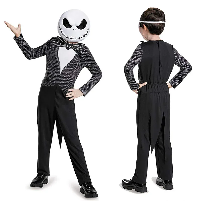 Kids Jack Skellington Cosplay Boys The Nightmare Before Christmas Skeleton Costume Child Bodysuit Suit Halloween Clothes