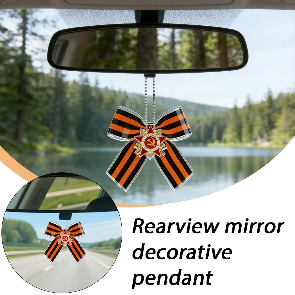 St. George's Day Car Pendant, Acrylic Victory Medal Rearview Mirror Decor, Patriotic Auto Hanging Ornament Gifts