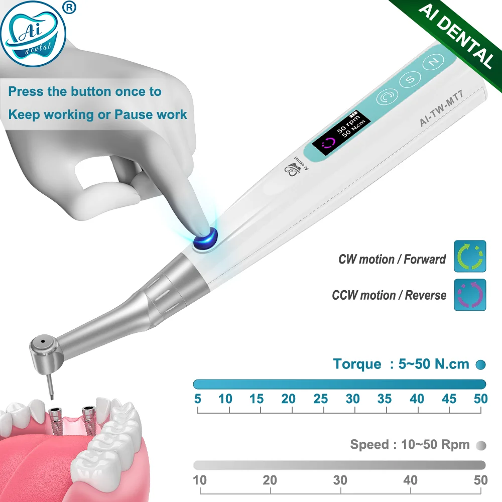 AI-TW-MT7 Dental Torque Wrench 360 Rotation Reciprocating Electric Dentistry Implant Surgical Tool with 16pcs Screwdrivers