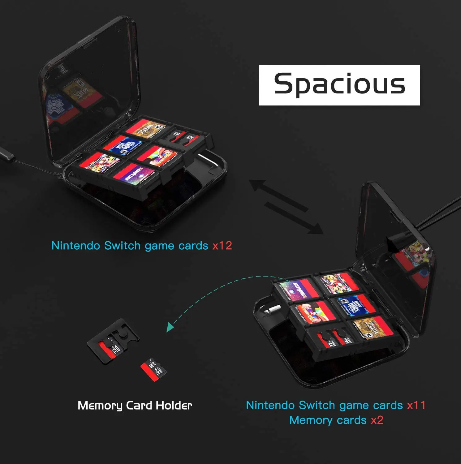 لعبة بطاقة كم متوافق التبديل لعبة تخزين خراطيش مع 12 لعبة بطاقة حالات الصلب واقية الكمبيوتر حامل